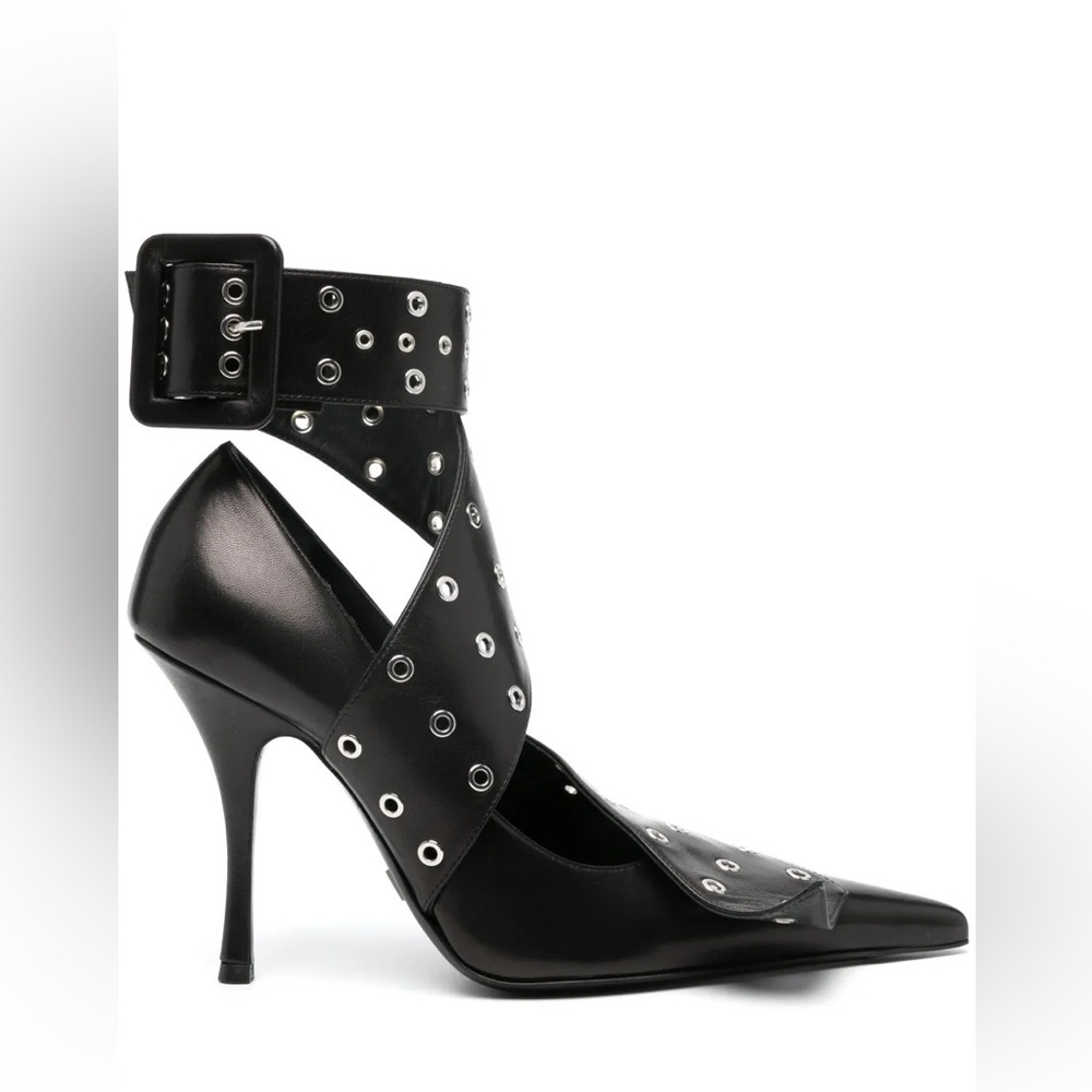 115MM Belted Leather Stiletto Heel Pumps in black
with Ankle Strap Size 39 - Picture 5 of 11